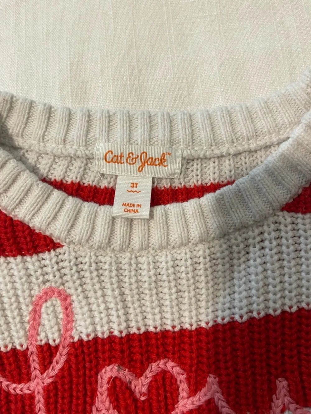 Cat & Jack Red and White Striped 'Love' Crewneck Sweater
